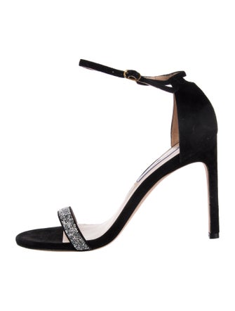 Stuart Weitzman Suede Crystal Embellishments Sandals