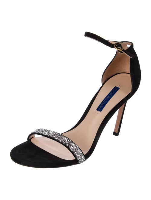 Stuart Weitzman Suede Crystal Embellishments Sandals