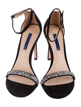 Stuart Weitzman Suede Crystal Embellishments Sandals