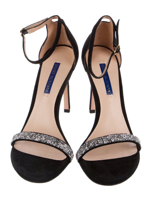 Stuart Weitzman Suede Crystal Embellishments Sandals
