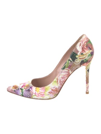 Stuart Weitzman Embossed Leather Floral Print Pumps