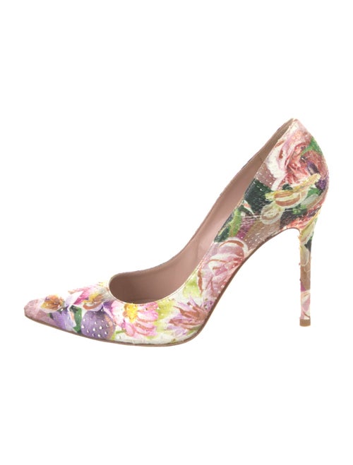 Stuart Weitzman Embossed Leather Floral Print Pumps
