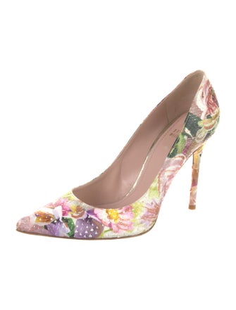 Stuart Weitzman Embossed Leather Floral Print Pumps