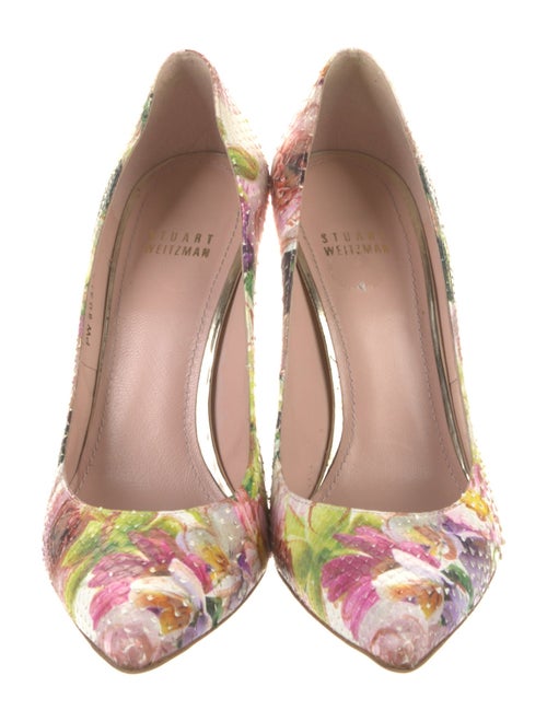 Stuart Weitzman Embossed Leather Floral Print Pumps