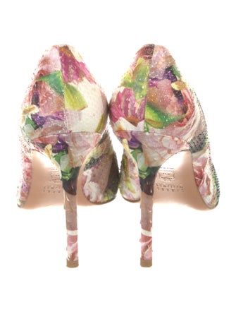 Stuart Weitzman Embossed Leather Floral Print Pumps