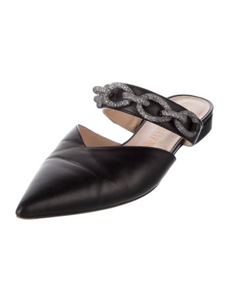 Stuart Weitzman Leather Chain-Link Accents Mules