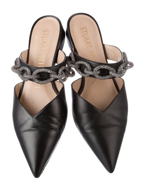 Stuart Weitzman Leather Chain-Link Accents Mules