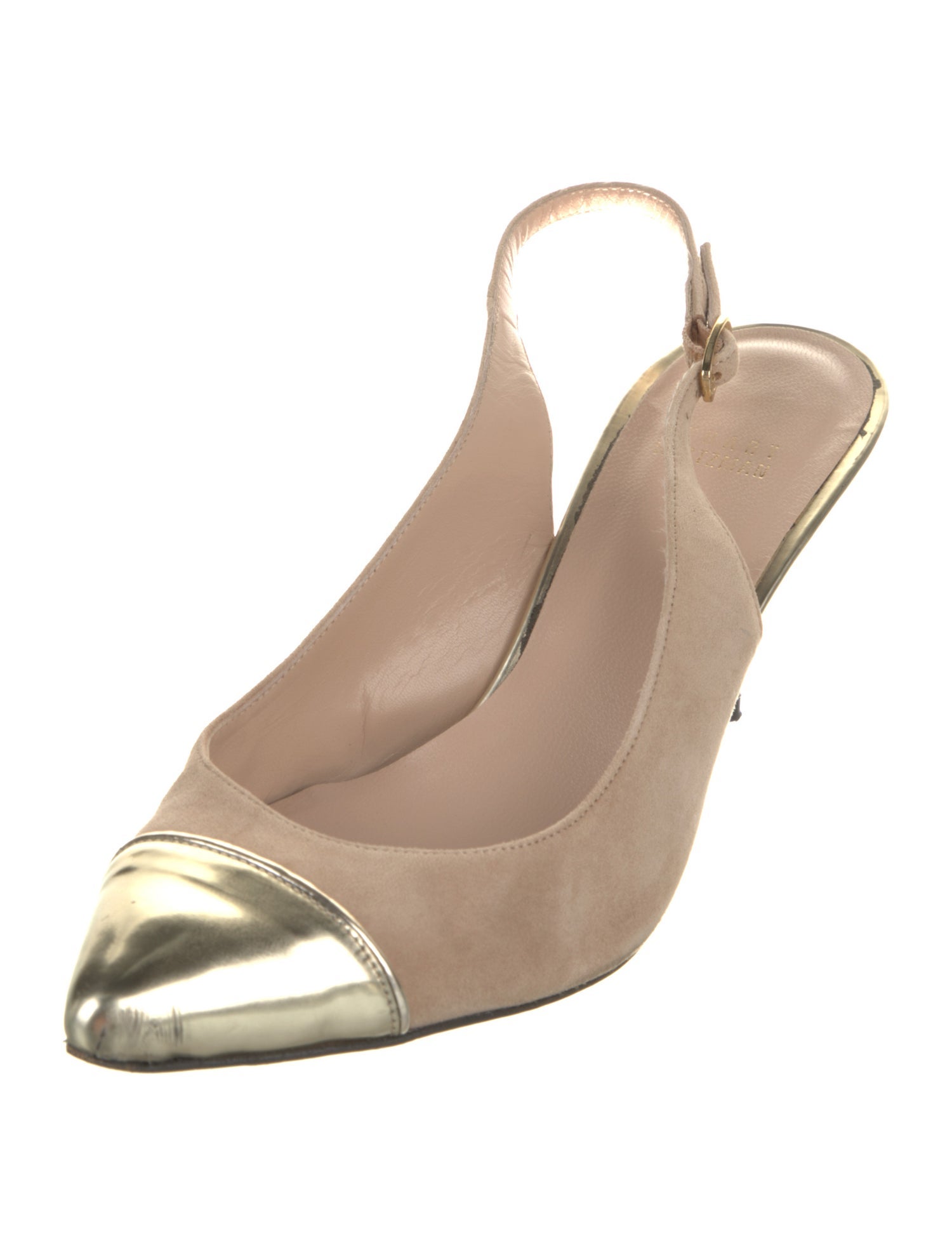 Stuart Weitzman Suede Leather Trim Embellishment Slingback Pumps