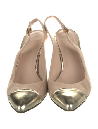 Stuart Weitzman Suede Leather Trim Embellishment Slingback Pumps