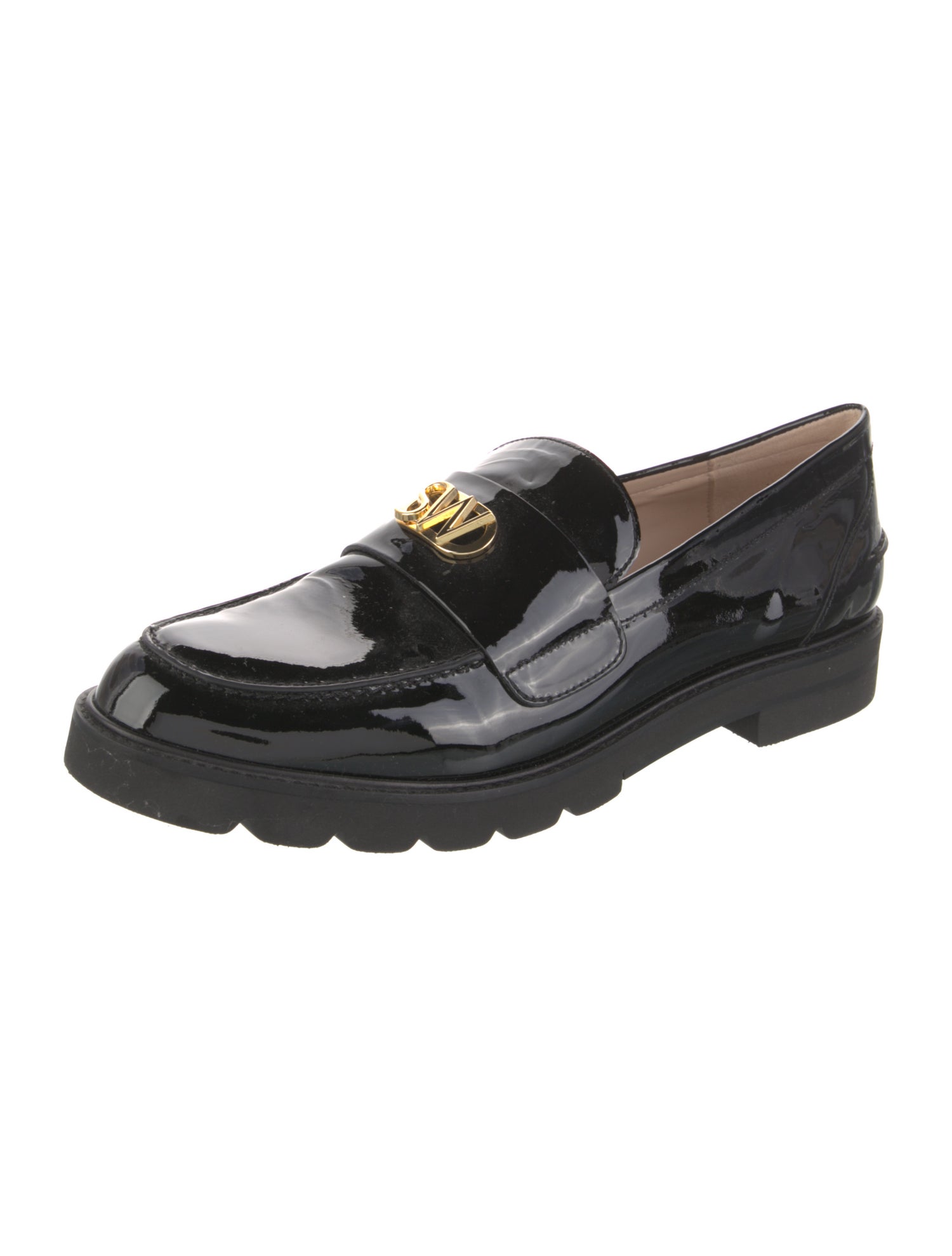 Stuart Weitzman Patent Leather Tassel Accents Loafers
