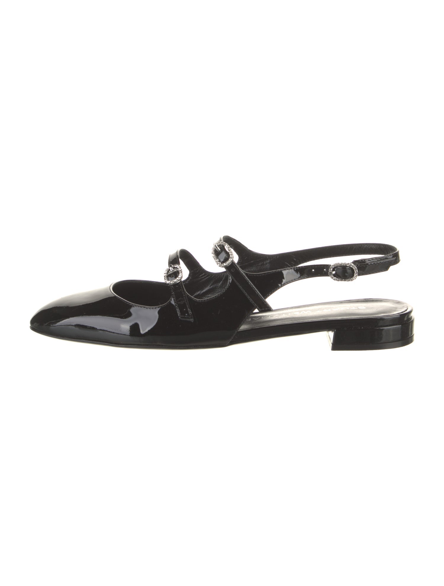 Stuart Weitzman Patent Leather Crystal Embellishments Slingback Flats