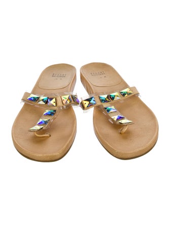 Stuart Weitzman Leather Crystal Embellishments Slides