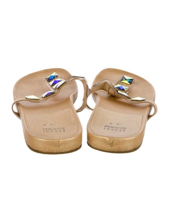 Stuart Weitzman Leather Crystal Embellishments Slides