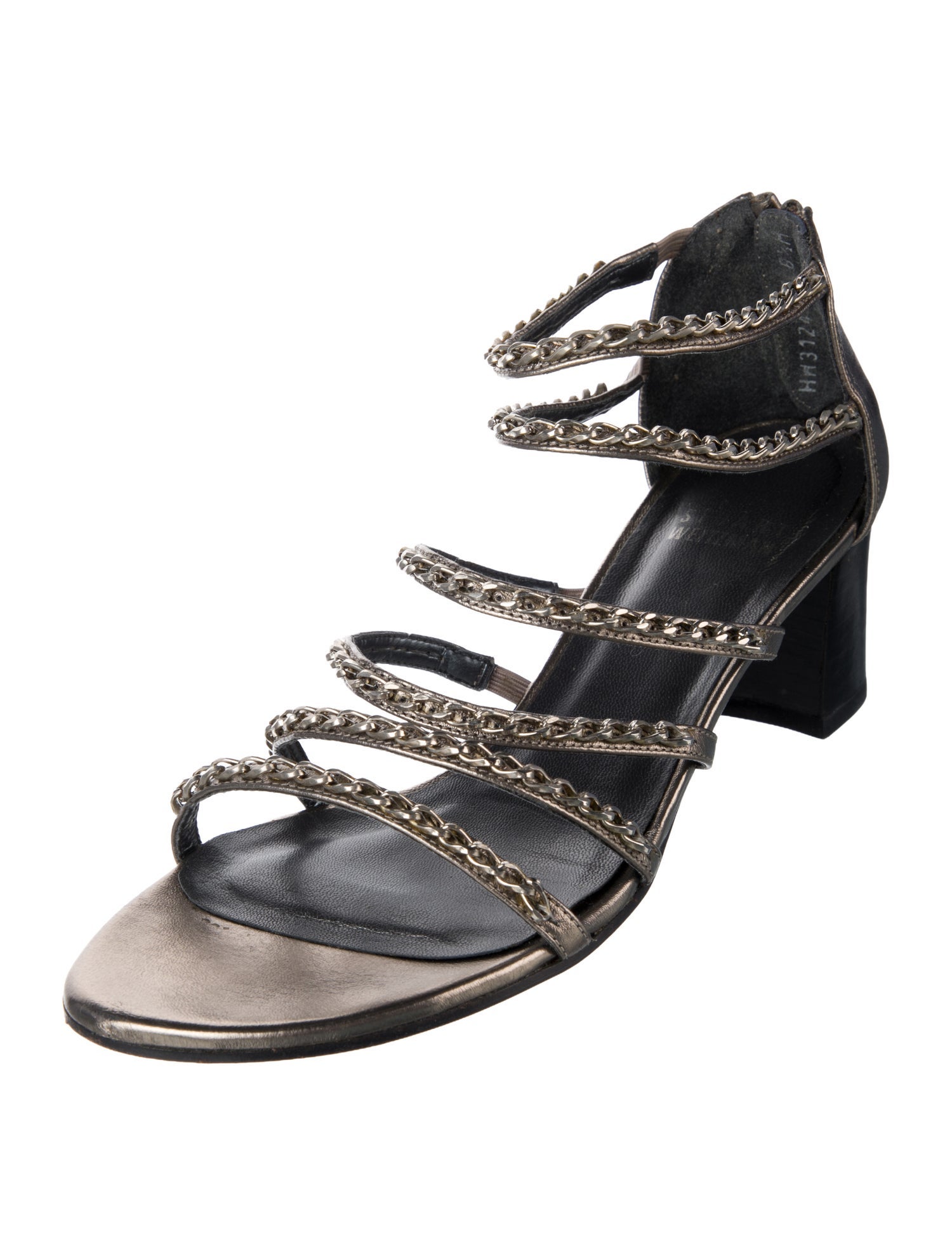 Stuart Weitzman Leather Chain-Link Accents Gladiator Sandals