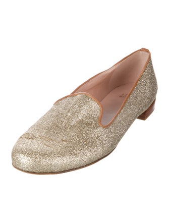 Stuart Weitzman Glitter Leather Trim Embellishment Loafers