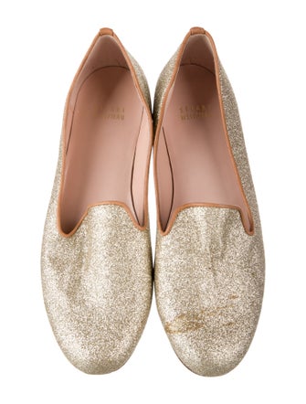 Stuart Weitzman Glitter Leather Trim Embellishment Loafers