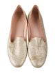 Stuart Weitzman Glitter Leather Trim Embellishment Loafers