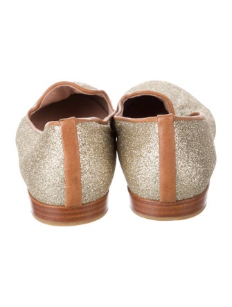 Stuart Weitzman Glitter Leather Trim Embellishment Loafers