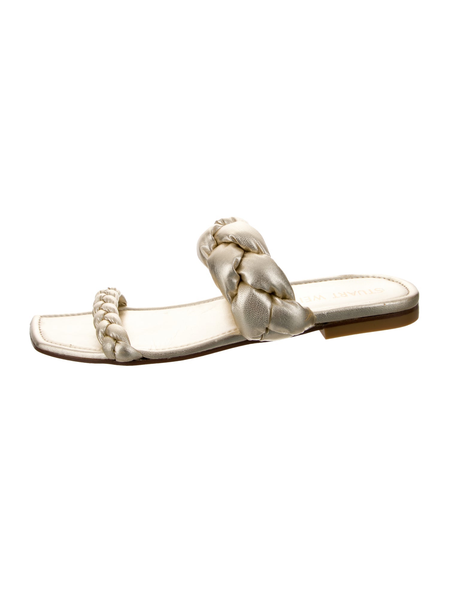 Stuart Weitzman Leather Braided Accents Slides