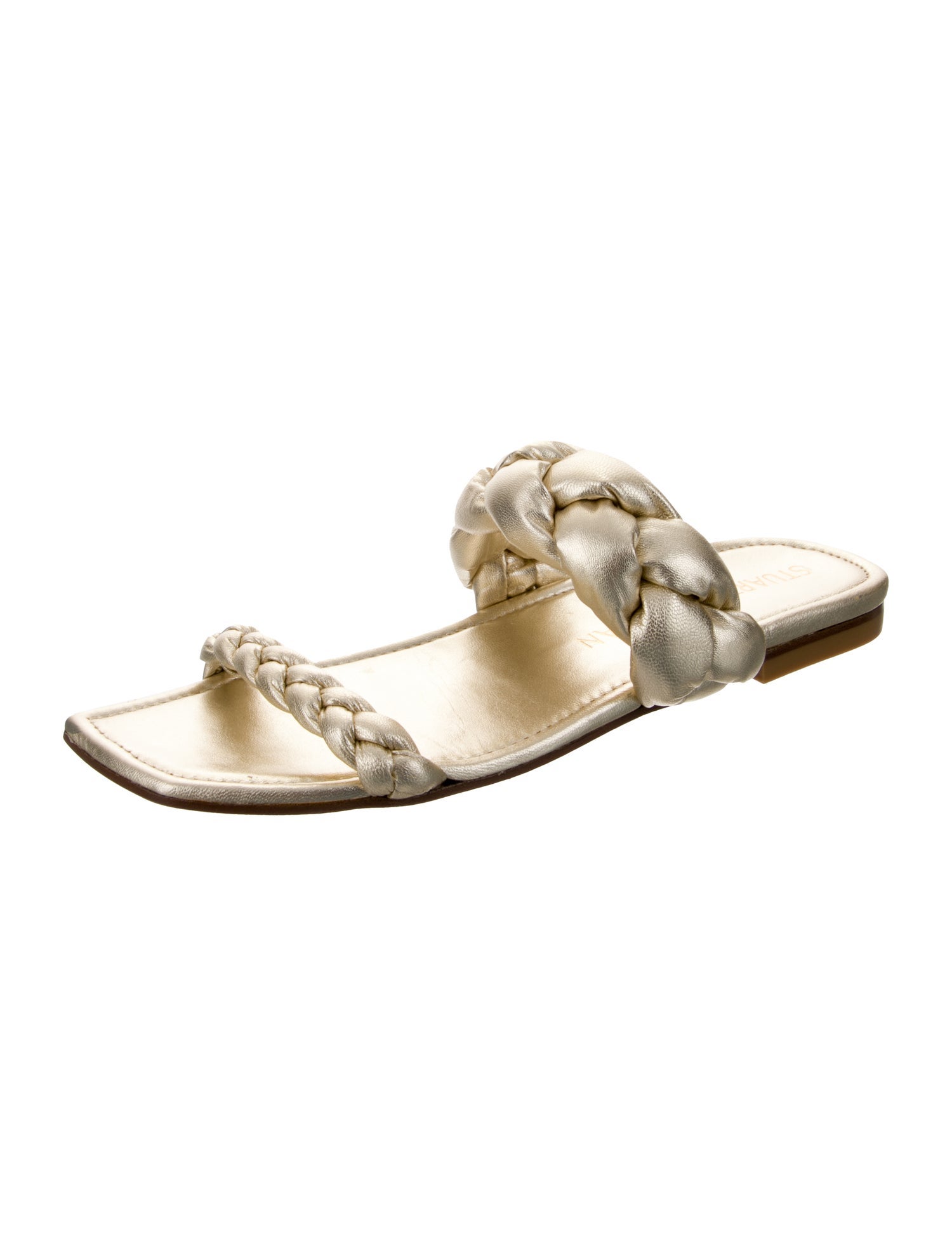 Stuart Weitzman Leather Braided Accents Slides