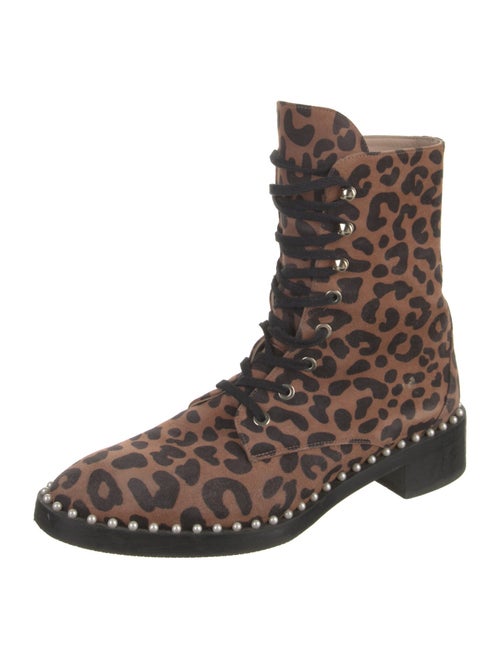 Stuart Weitzman Suede Animal Print Combat Boots