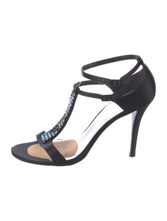 Stuart Weitzman Satin Crystal Embellishments T-Strap Sandals