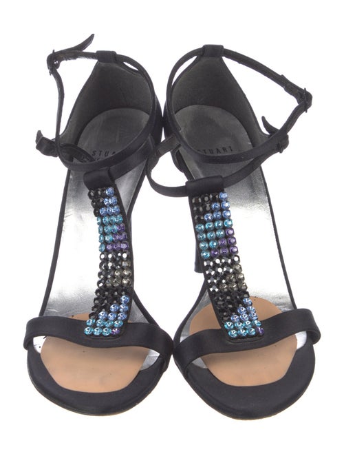 Stuart Weitzman Satin Crystal Embellishments T-Strap Sandals