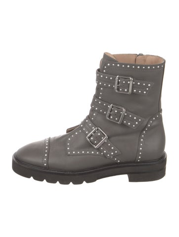 Stuart Weitzman Boots Leather Beaded Accents Combat US 6 |