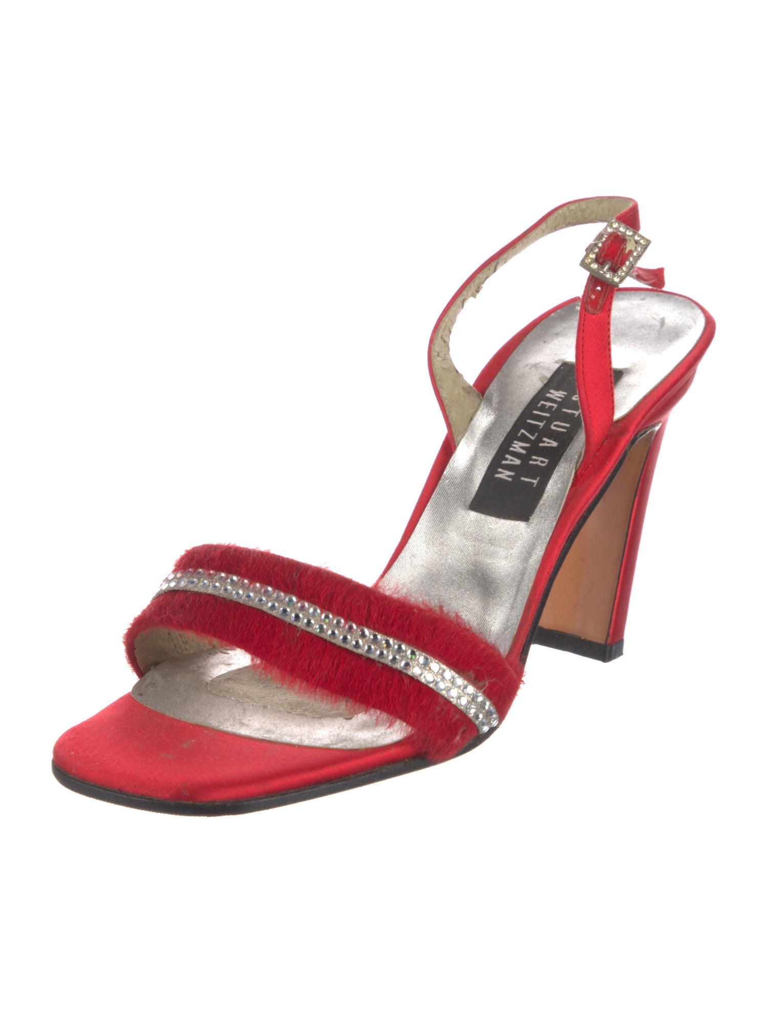 Stuart Weitzman Satin Crystal Embellishments Slingback Sandals