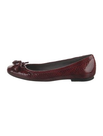 Stuart Weitzman Snakeskin Bow Accents Ballet Flats
