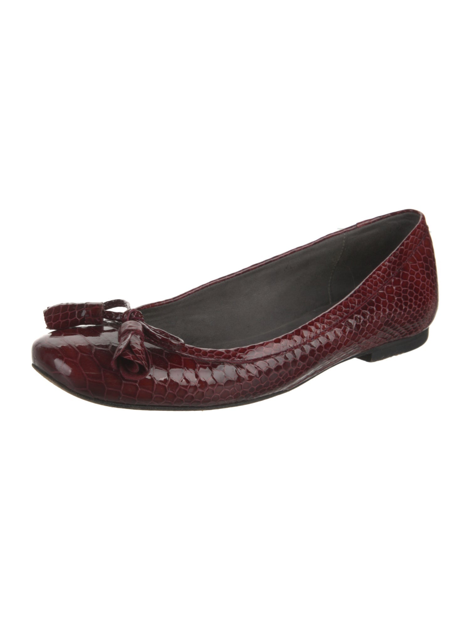 Stuart Weitzman Snakeskin Bow Accents Ballet Flats