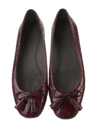 Stuart Weitzman Snakeskin Bow Accents Ballet Flats