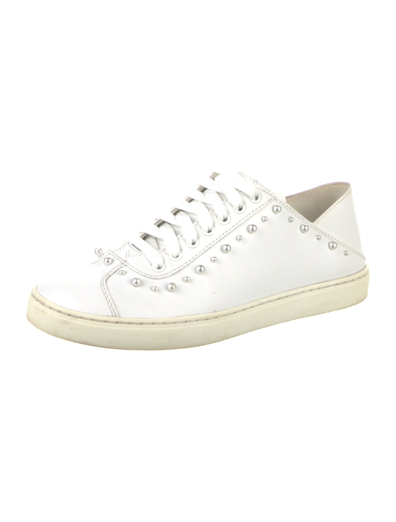 Stuart Weitzman Leather Beaded Accents Sneakers