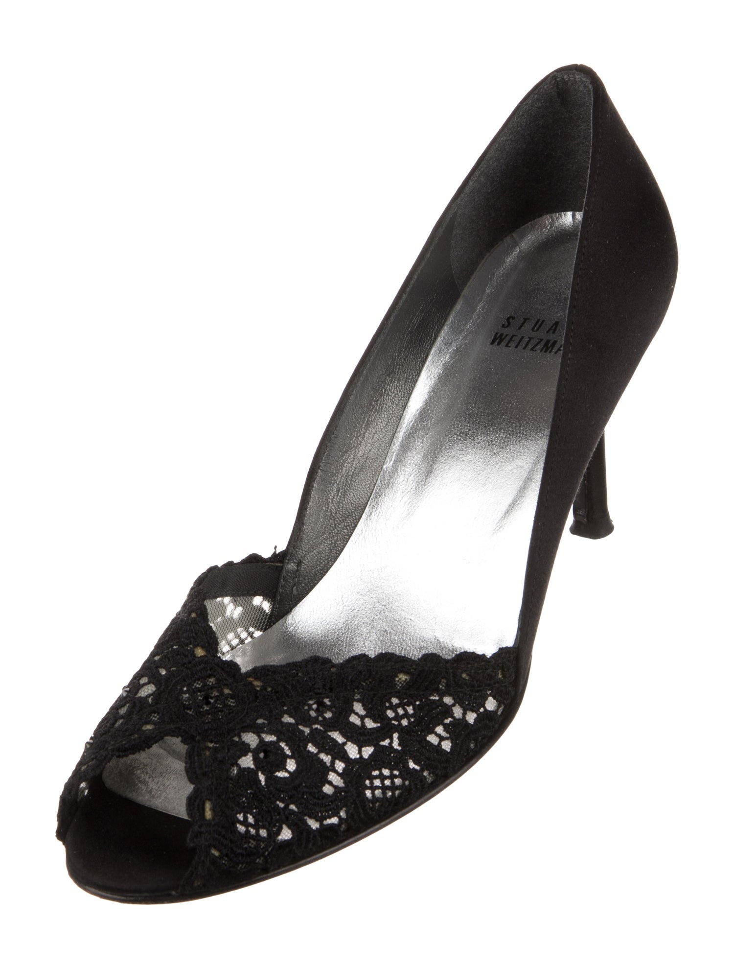 Stuart Weitzman Satin Crystal Embellishments D'Orsay Pumps