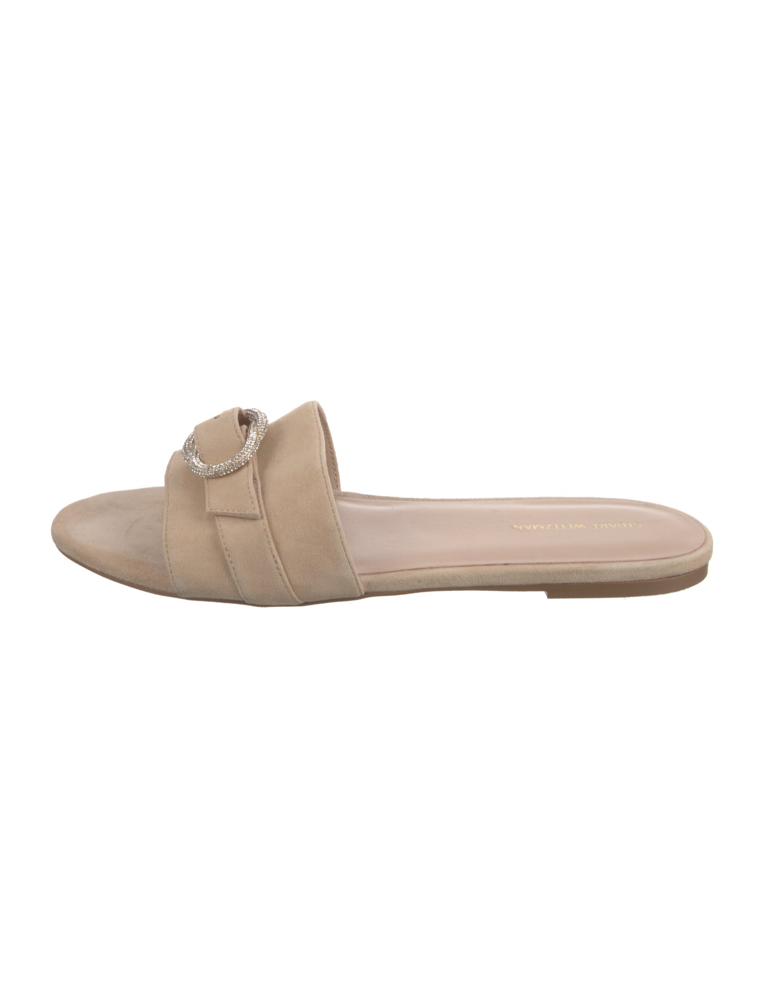 Stuart Weitzman Suede Crystal Embellishments Slides