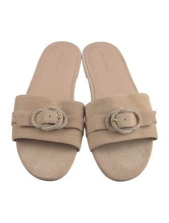 Stuart Weitzman Suede Crystal Embellishments Slides
