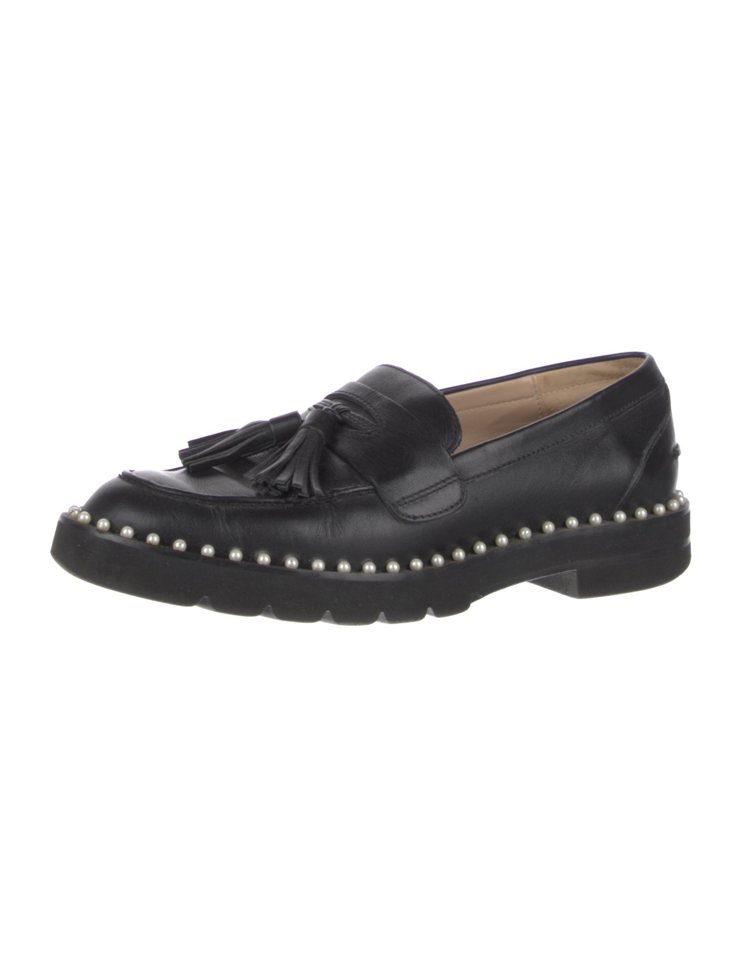 Stuart Weitzman Leather Tassel Accents Loafers