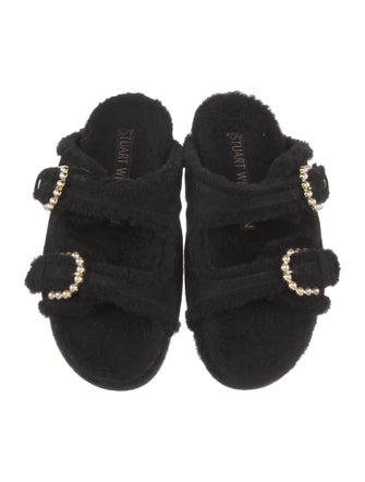 Stuart Weitzman Suede Beaded Accents Slides