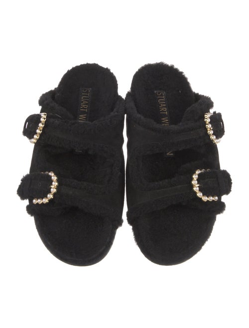 Stuart Weitzman Suede Beaded Accents Slides