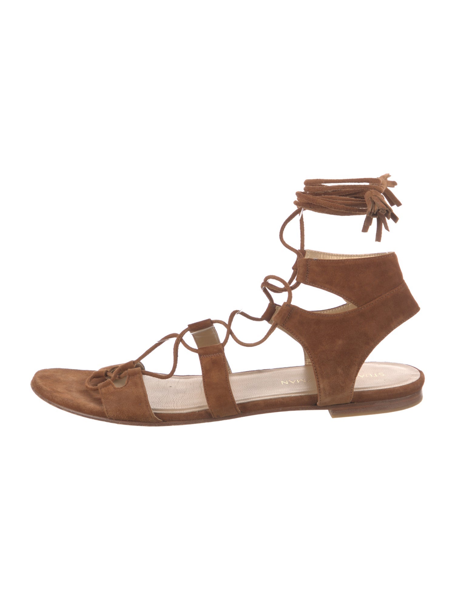 Stuart Weitzman Suede Tassel Accents Gladiator Sandals