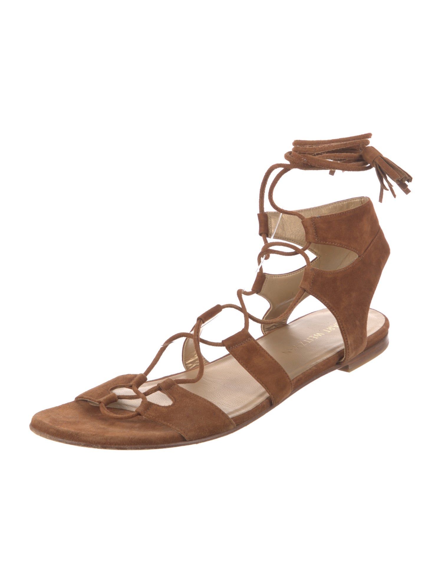 Stuart Weitzman Suede Tassel Accents Gladiator Sandals
