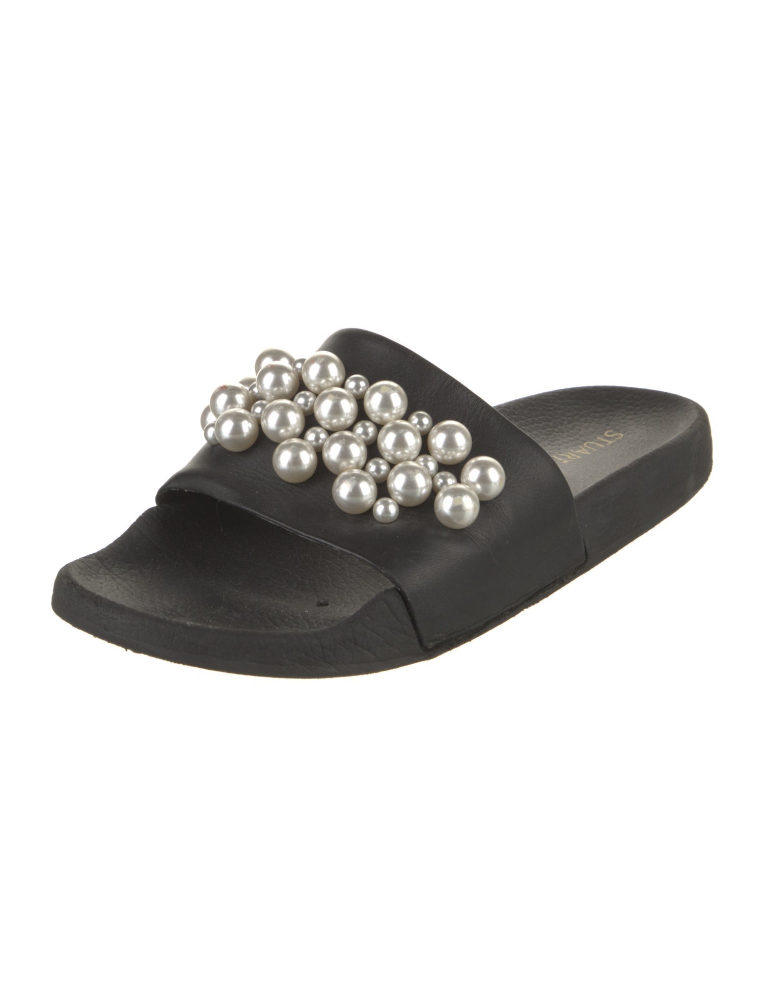 Stuart Weitzman Leather Studded Accents Slides