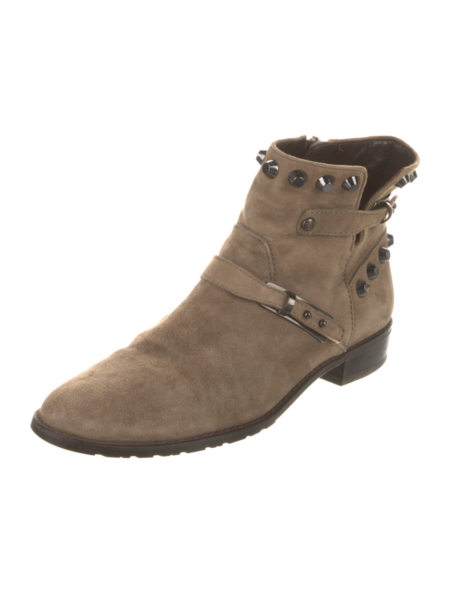 Stuart Weitzman Suede Studded Accents Moto Boots