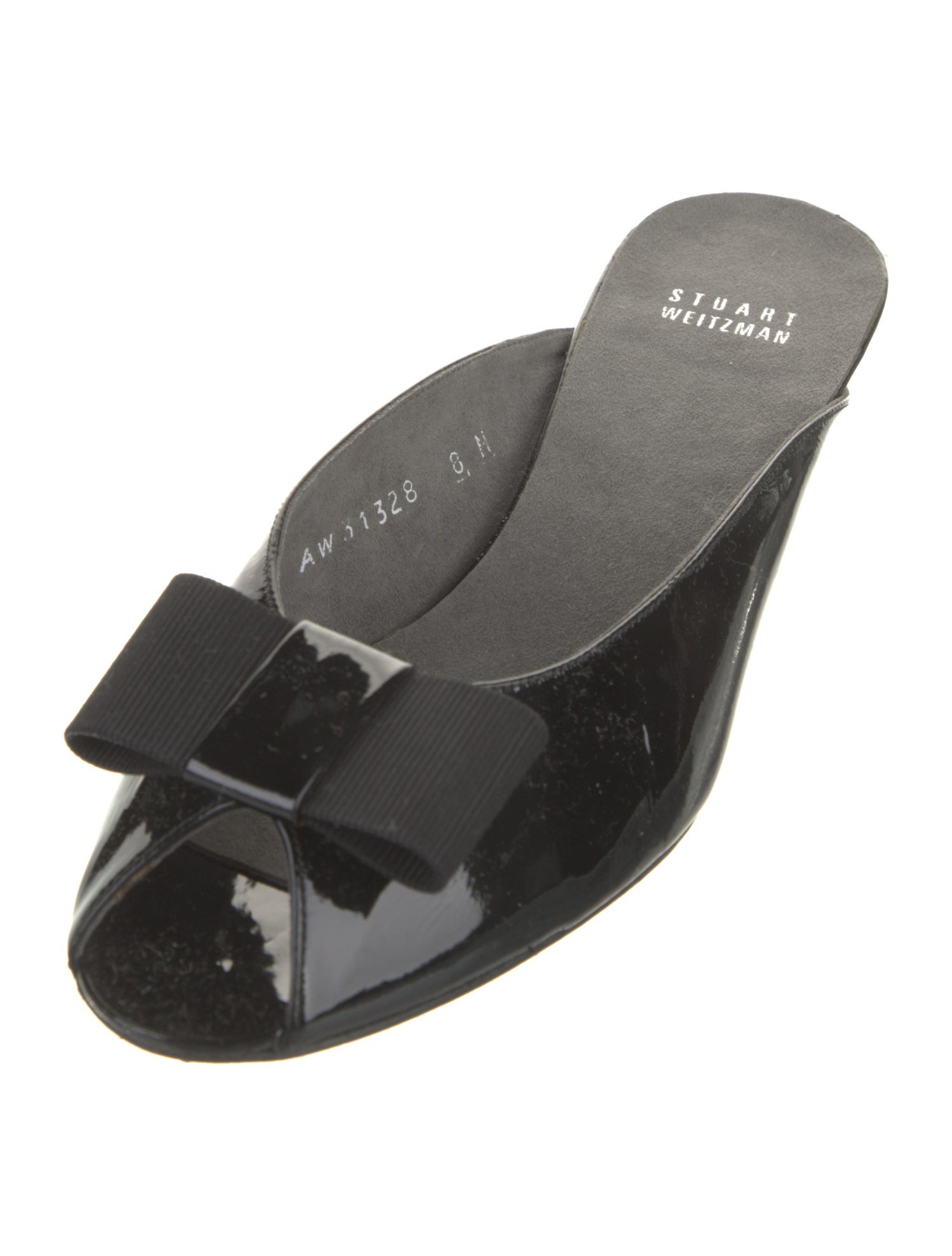 Stuart Weitzman Patent Leather Grosgrain Trim Mules