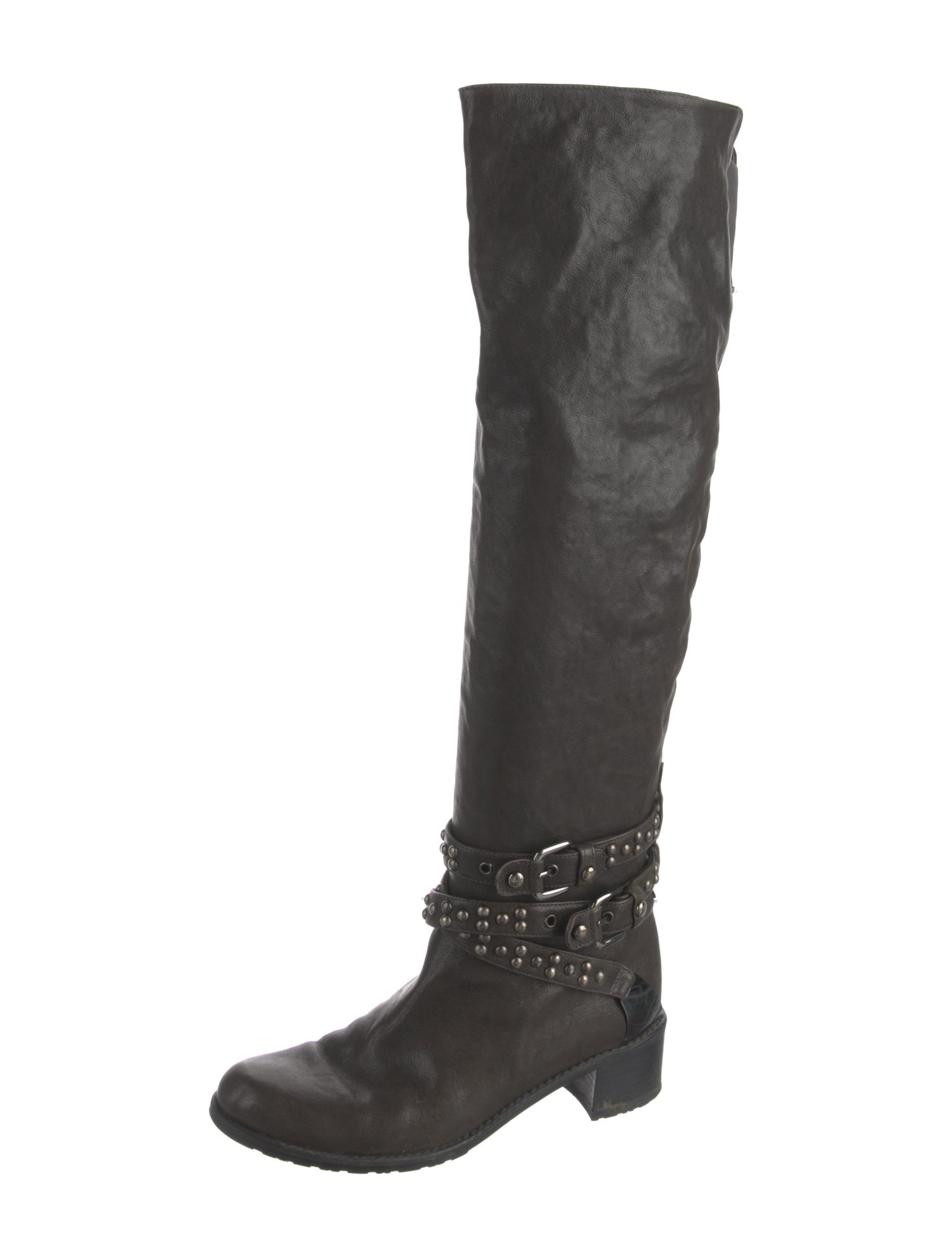 Stuart Weitzman Leather Studded Accents Riding Boots