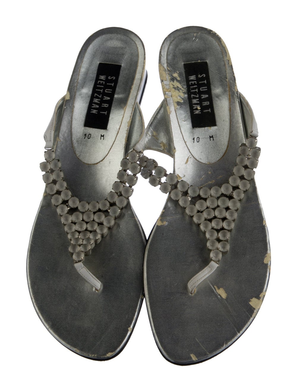 Stuart Weitzman Leather Slides Blue Studded Accen… - image 3