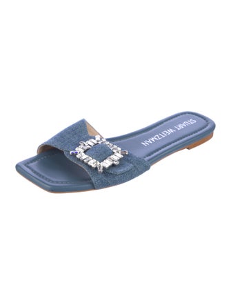 Stuart Weitzman Denim Crystal Embellishments Slides