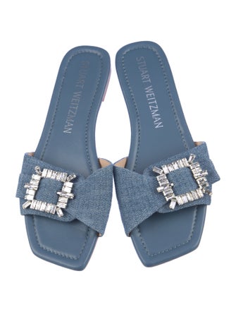 Stuart Weitzman Denim Crystal Embellishments Slides