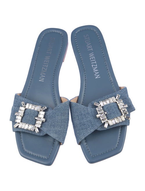Stuart Weitzman Denim Crystal Embellishments Slides