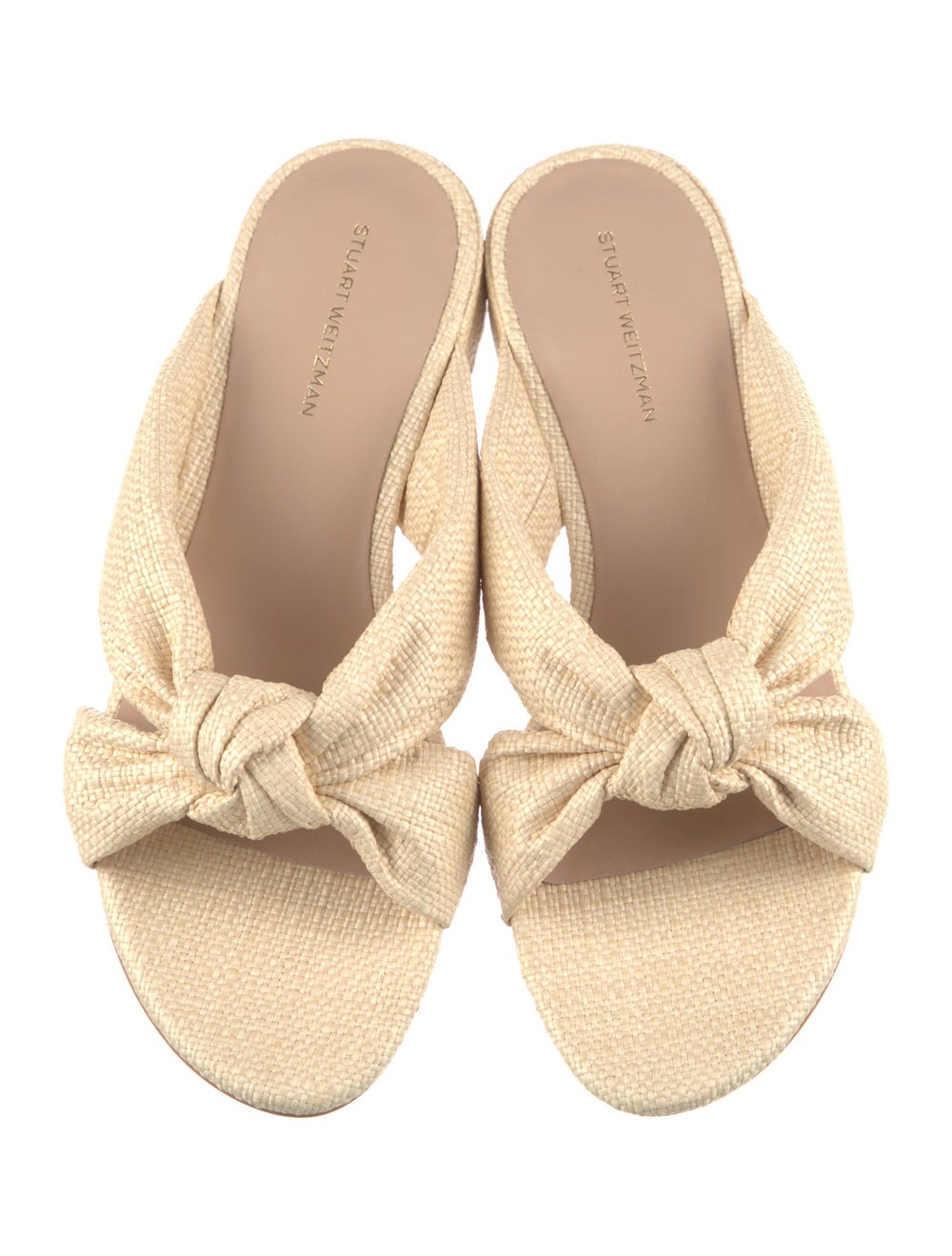 Stuart Weitzman Raffia Slides Neutrals Bow Accents - image 3